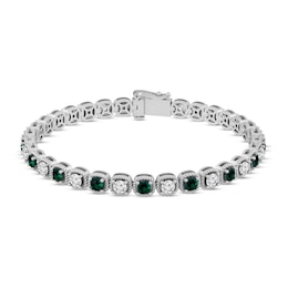 Lab-Created Emerald & Lab-Created White Sapphire Bracelet Sterling Silver 7.25&quot;