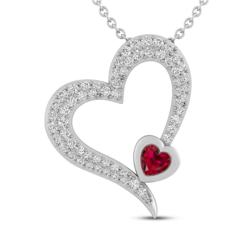 Main Image 1 of Lab-Created Ruby & Lab-Created White Sapphire Heart Necklace Sterling Silver 18"
