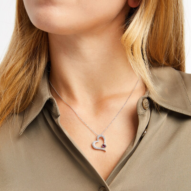 Main Image 3 of Lab-Created Ruby & Lab-Created White Sapphire Heart Necklace Sterling Silver 18"