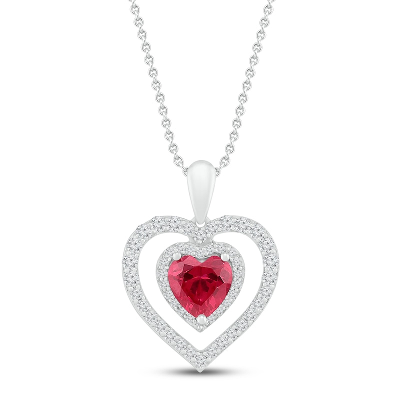 Main Image 1 of Lab-Created Ruby & Lab-Created White Sapphire Heart Necklace Sterling Silver 18"