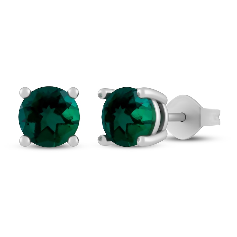 Main Image 1 of Lab-Created Emerald Stud Earrings Sterling Silver