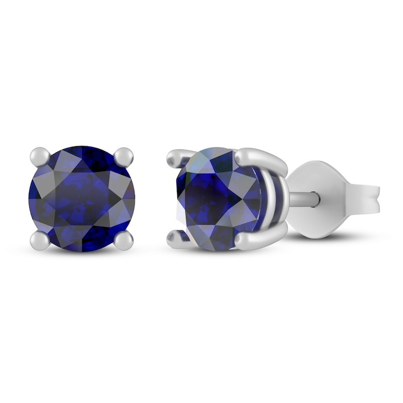 Lab-Created Blue Sapphire Stud Earrings Sterling Silver with 360
