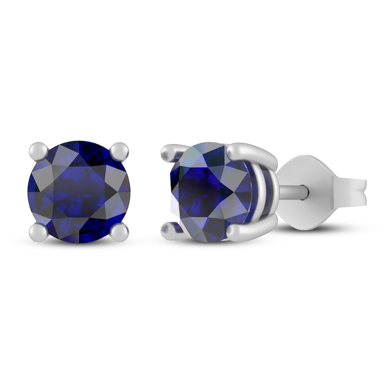 Main Image 1 of Lab-Created Blue Sapphire Stud Earrings Sterling Silver