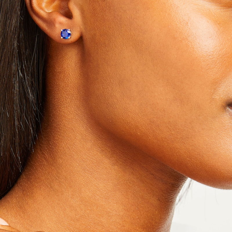 Main Image 2 of Lab-Created Blue Sapphire Stud Earrings Sterling Silver