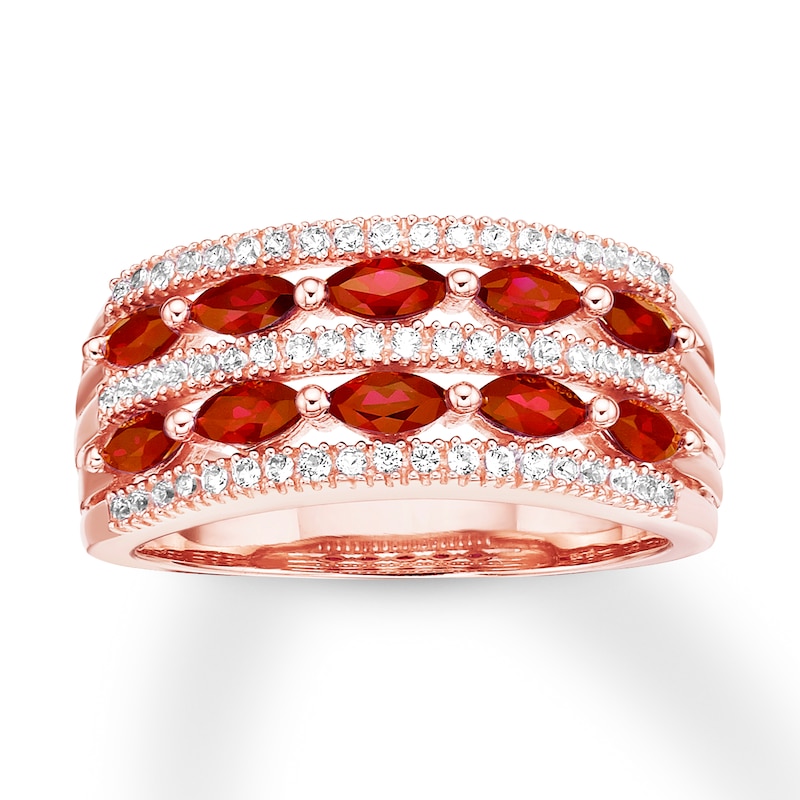 Lab-Created Ruby Ring Lab-Created White Sapphires 10K Rose Gold