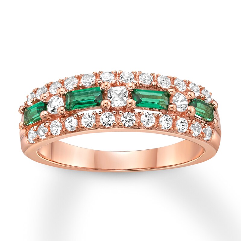 Main Image 1 of Lab-Created Emerald Ring Lab-Created Sapphires 10K Rose Gold
