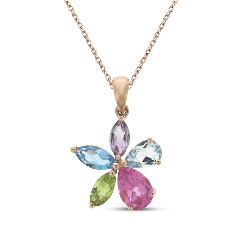 Amethyst, Peridot, Topaz & Lab-Created Pink Sapphire Necklace 10K Rose Gold 18"