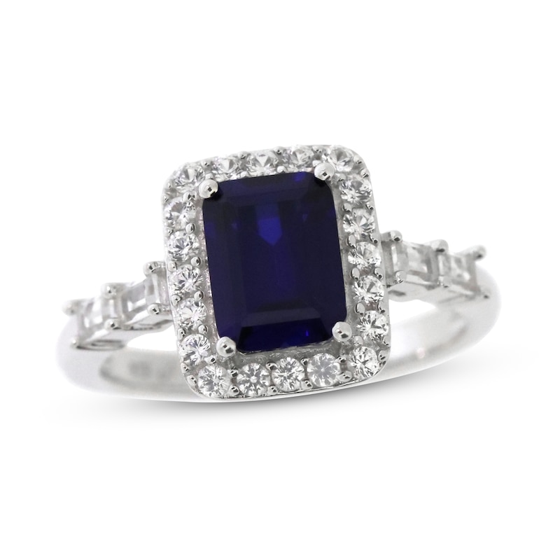 Main Image 1 of Lab-Created Blue Sapphire & Lab-Created White Sapphire Ring Sterling Silver