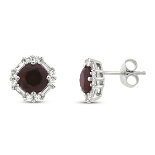 Lab-Created Ruby & Lab-Created White Sapphire Earrings Sterling Silver ...