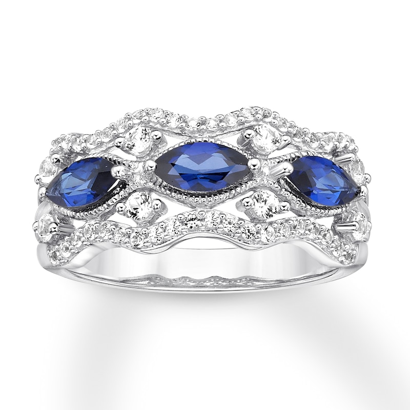 Main Image 1 of Blue & White Lab-Created Sapphire Ring Sterling Silver
