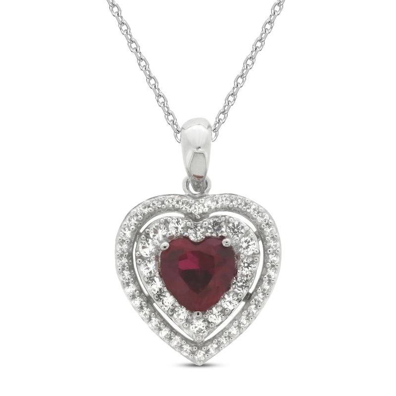 Main Image 1 of Lab-Created Ruby & Lab-Created White Sapphire Heart Necklace Sterling Silver 18&quot;