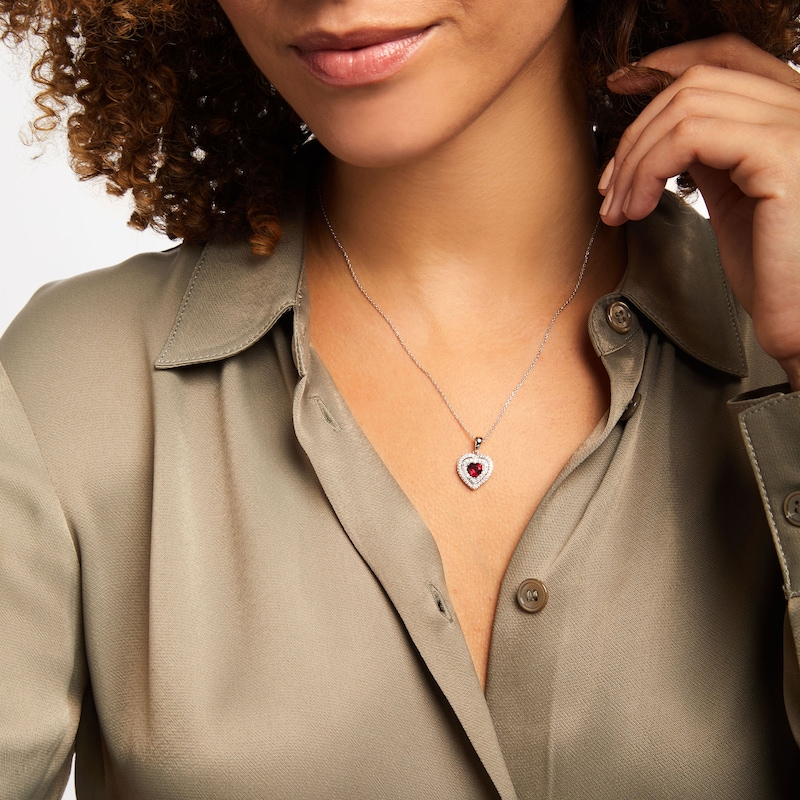 Main Image 2 of Lab-Created Ruby & Lab-Created White Sapphire Heart Necklace Sterling Silver 18&quot;