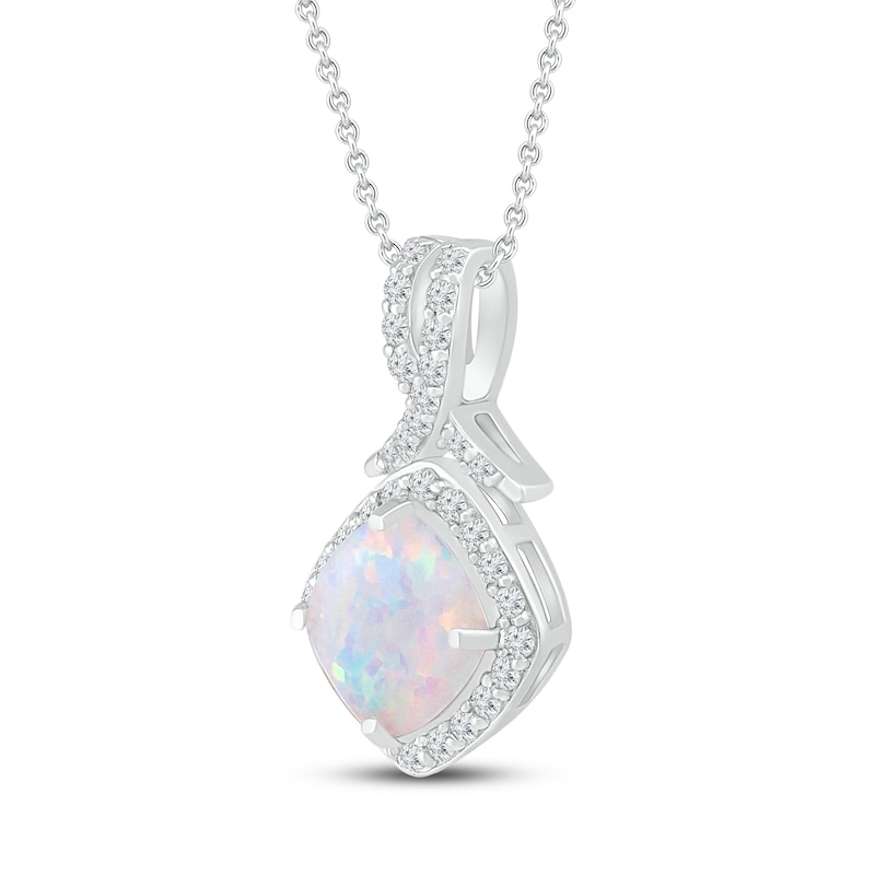 Lab-Created Opal & Lab-Created White Sapphire Necklace Sterling Silver 18"