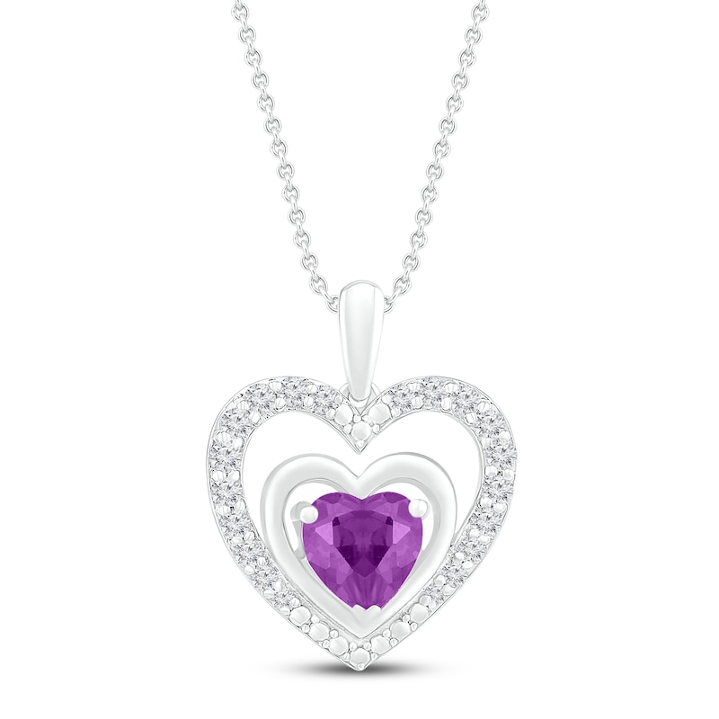 Main Image 1 of Amethyst & Lab-Created White Sapphire Heart Necklace Sterling Silver 18&quot;