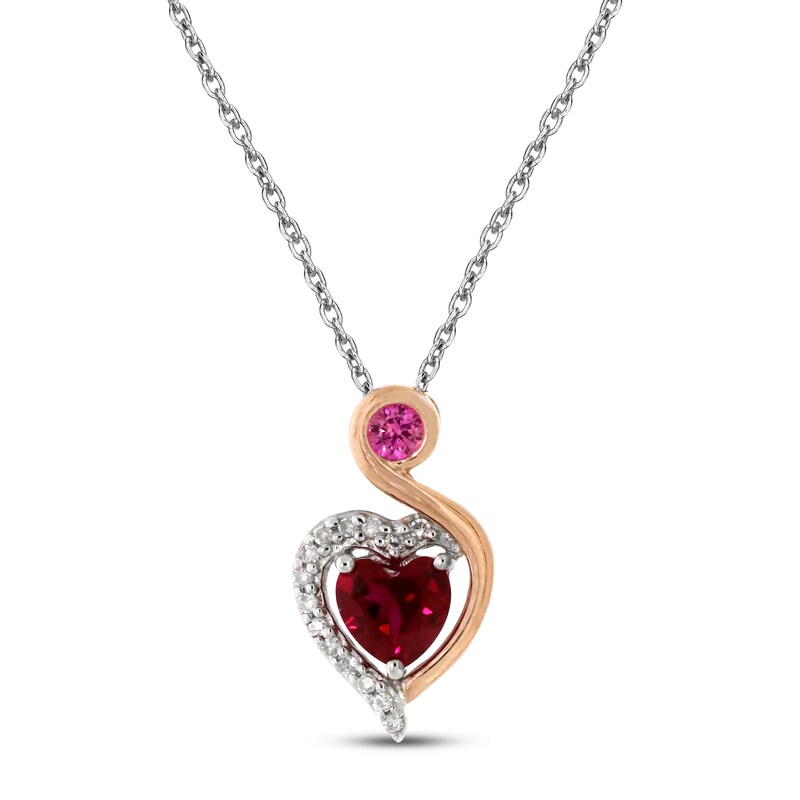 Main Image 1 of Lab-Created Ruby Necklace 1/20 ct tw Diamonds Sterling Silver