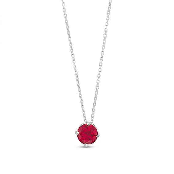 Kay Lab-Created Ruby Solitaire Necklace Round-cut Sterling Silver 18"