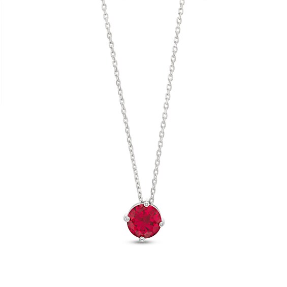 Lab-Created Ruby Solitaire Necklace Round-cut Sterling Silver 18