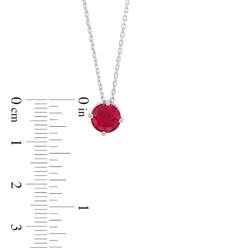 Lab-Created Ruby Solitaire Necklace Round-cut Sterling Silver 18"