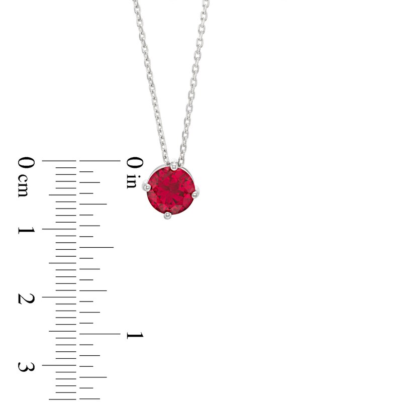 Lab-Created Ruby Solitaire Necklace Round-cut Sterling Silver 18"