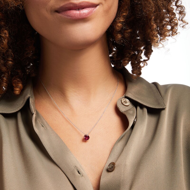 Lab-Created Ruby Solitaire Necklace Round-cut Sterling Silver 18"