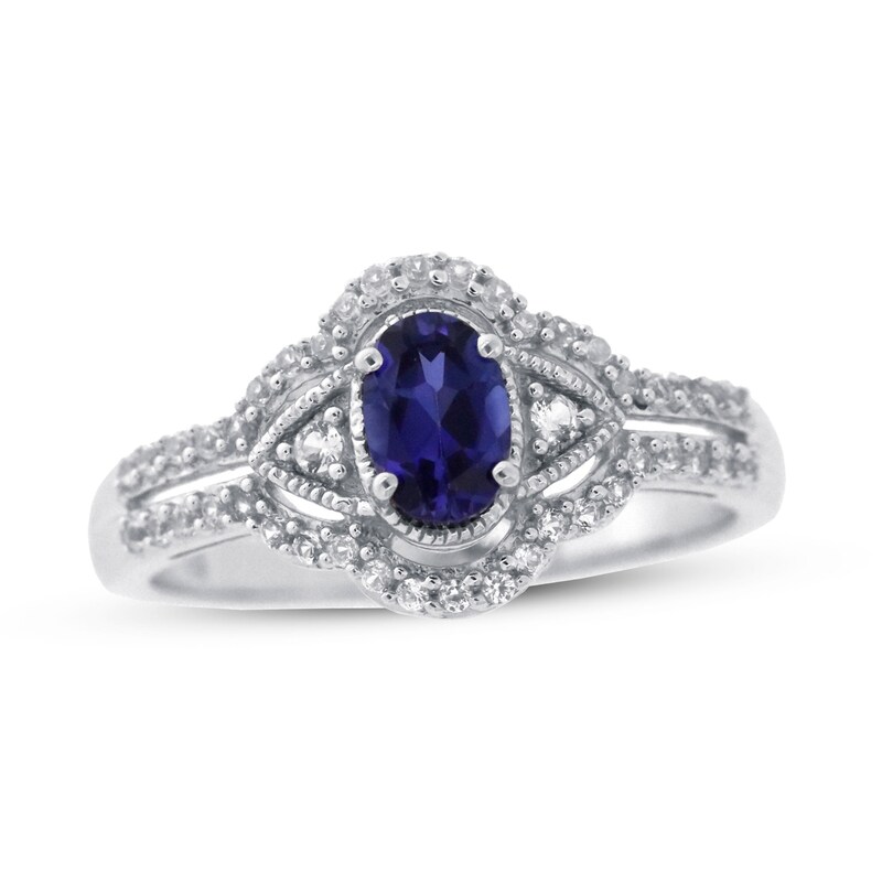 Main Image 1 of Lab-Created Ceylon Sapphire & Lab-Created White Sapphire Ring Sterling Silver
