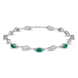 Emerald & Diamond Accent Bracelet Sterling Silver 7.25&quot;