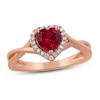 Thumbnail Image 1 of Lab-Created Ruby Heart Ring 1/8 ct tw Diamonds 10K Rose Gold