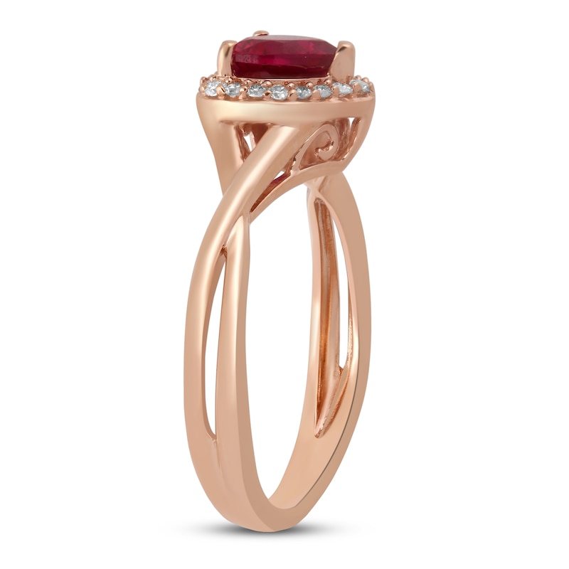 Main Image 2 of Lab-Created Ruby Heart Ring 1/8 ct tw Diamonds 10K Rose Gold