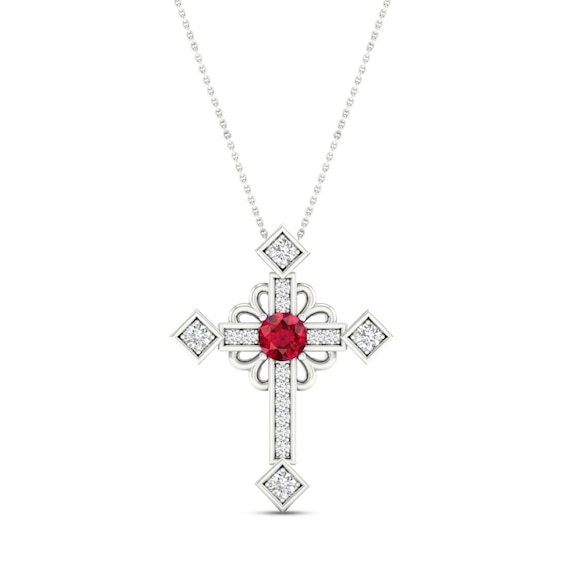 & Ruby 18in Cross Necklace Best Birthday Gift Sterling Silver & Gold-plated Dia & Ruby 18in Cross Necklace Best Birthday Gift Sterling Silver & Gold-plated Dia