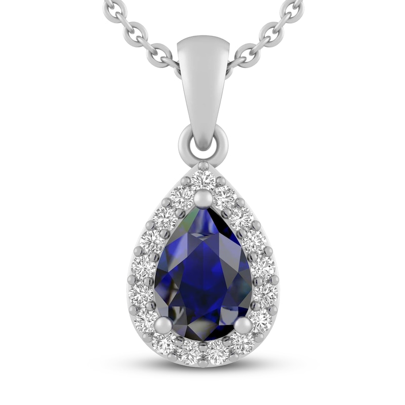 Blue & White Lab-Created Sapphire Necklace Sterling Silver 18" with 360