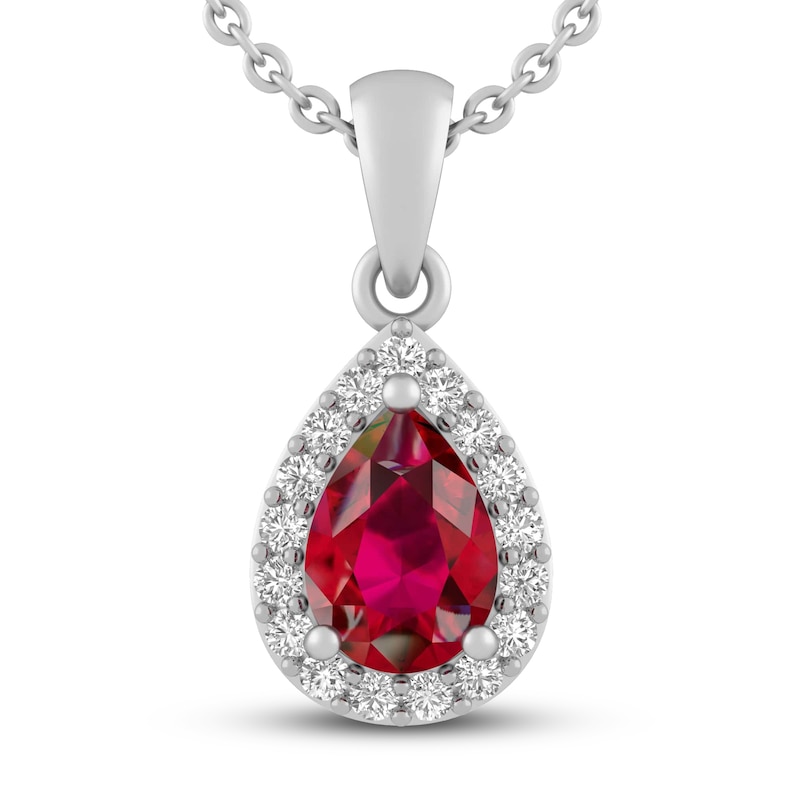 Main Image 1 of Lab-Created Ruby & White Lab-Created Sapphire Necklace Sterling Silver 18&quot;