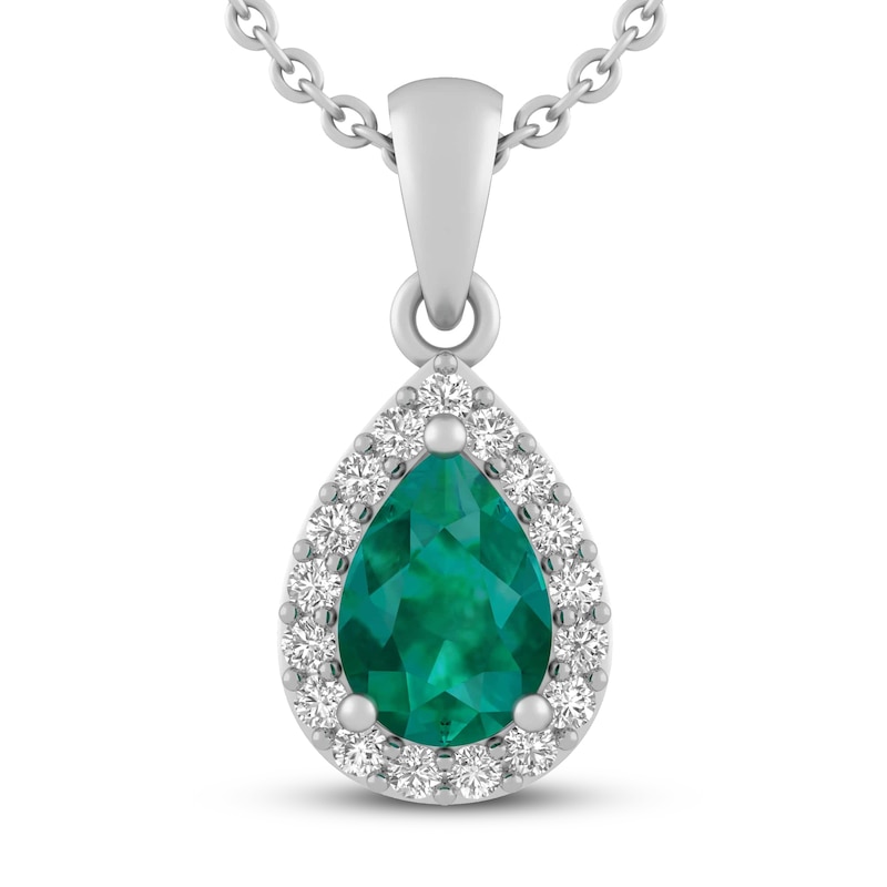 Main Image 1 of Lab-Created Emerald & White Lab-Created Sapphire Necklace Sterling Silver 18&quot;