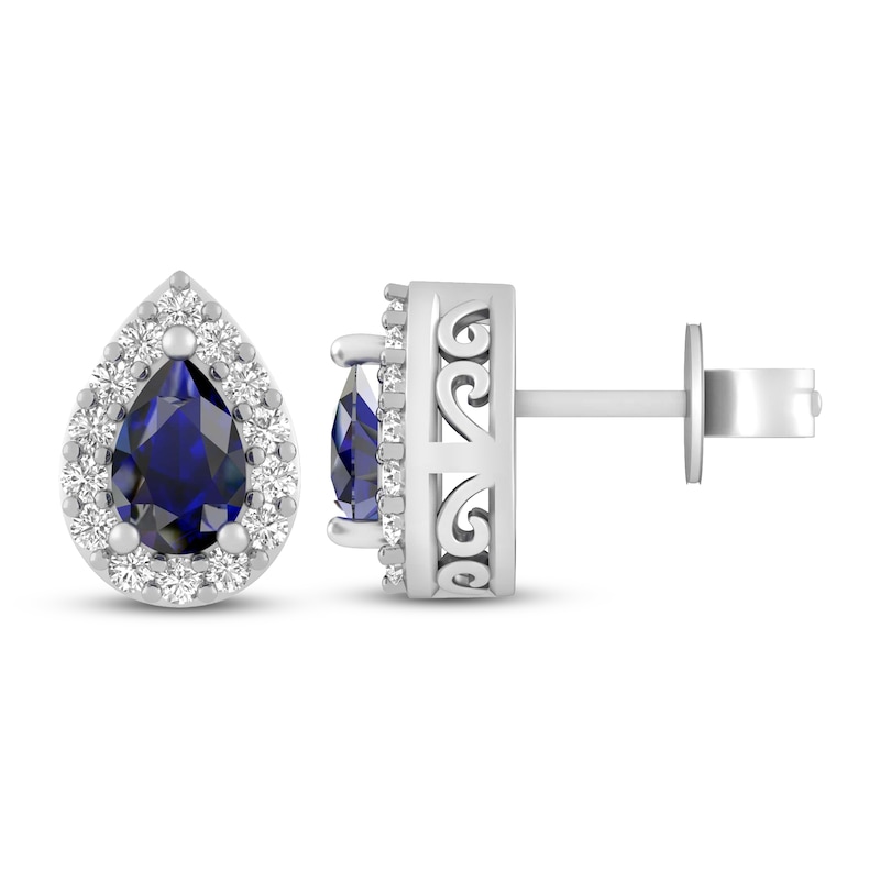 Main Image 1 of Blue & White Lab-Created Sapphire Earrings Sterling Silver