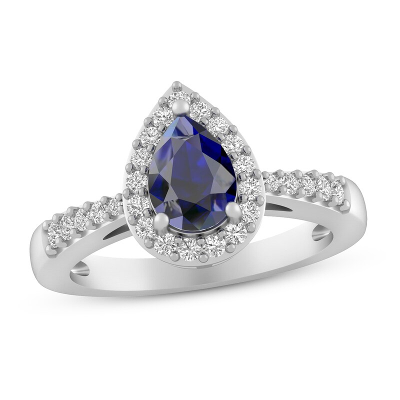 Main Image 1 of Blue & White Lab-Created Sapphire Ring Sterling Silver