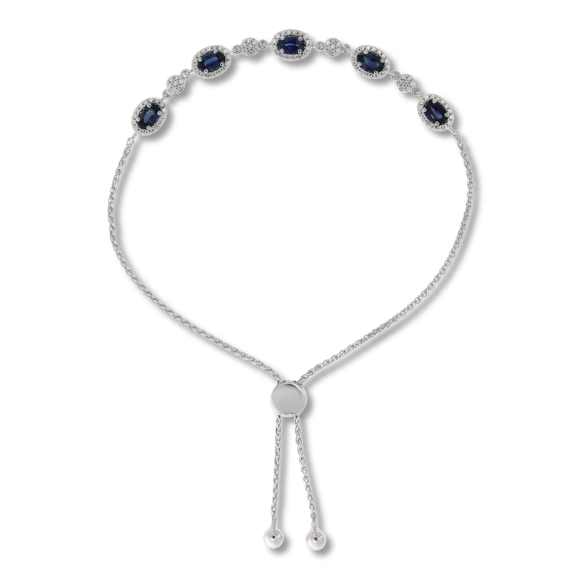 Blue Sapphire Bolo Bracelet 3/8 ct tw Diamonds 10K White Gold 6.5"