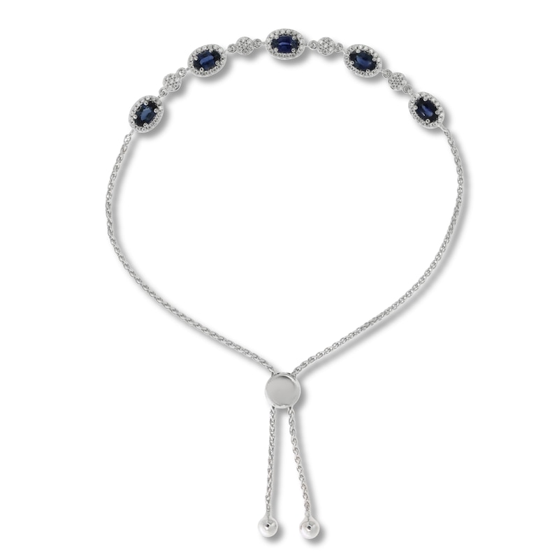 Main Image 1 of Blue Sapphire Bolo Bracelet 3/8 ct tw Diamonds 10K White Gold 6.5&quot;