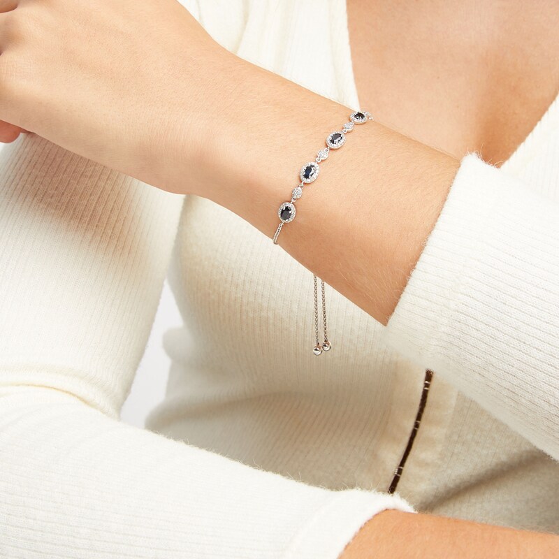 Main Image 2 of Blue Sapphire Bolo Bracelet 3/8 ct tw Diamonds 10K White Gold 6.5&quot;