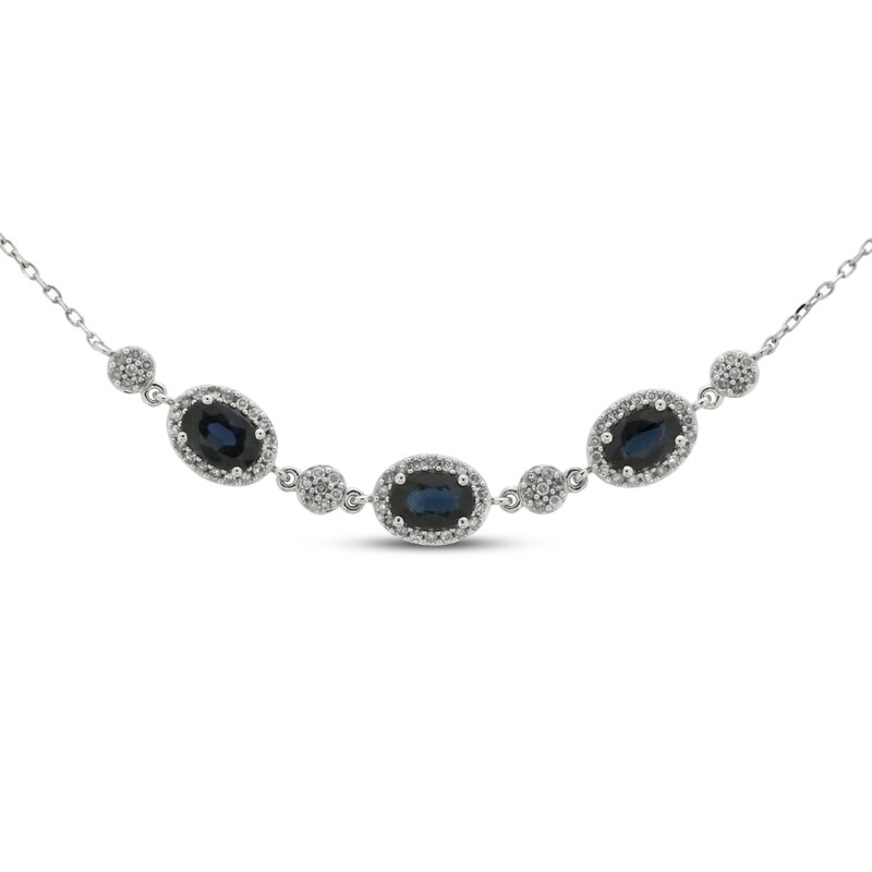 Blue Sapphire Necklace 1/3 ct tw Diamonds 10K White Gold 18"