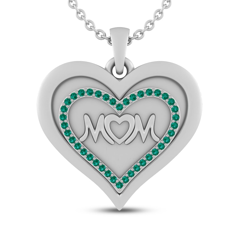 Lab-Created Emerald MOM Heart Necklace Sterling Silver 18"