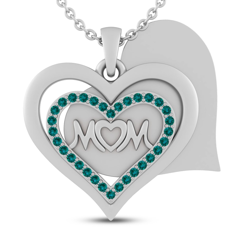 Lab-Created Emerald MOM Heart Necklace Sterling Silver 18"
