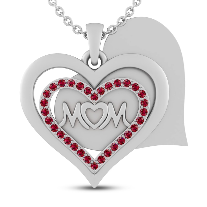 Lab-Created Ruby MOM Heart Necklace Sterling Silver 18"