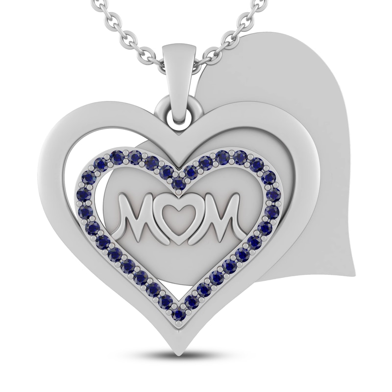 Main Image 2 of Blue Lab-Created Sapphire MOM Heart Necklace Sterling Silver 18&quot;