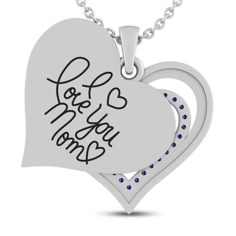 Blue Lab-Created Sapphire MOM Heart Necklace Sterling Silver 18"