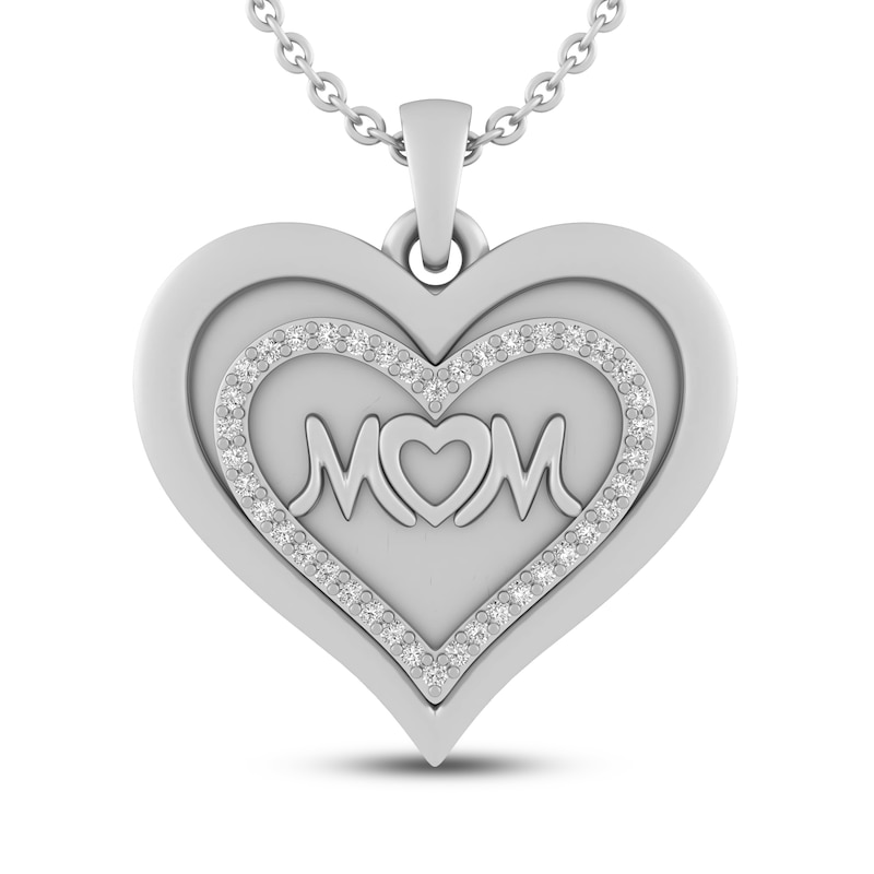 Main Image 1 of White Lab-Created Sapphire MOM. Heart Necklace Sterling Silver 18&quot;
