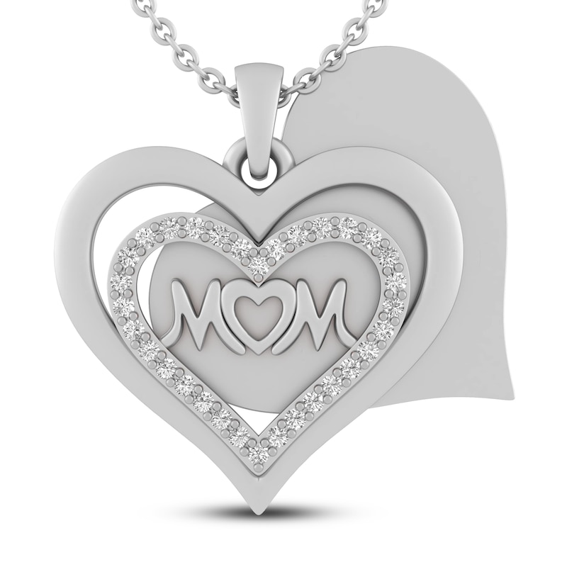 White Lab-Created Sapphire MOM. Heart Necklace Sterling Silver 18"