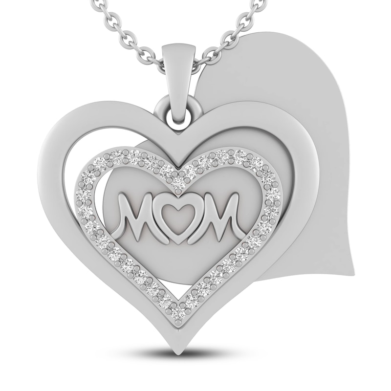 Main Image 2 of White Lab-Created Sapphire MOM. Heart Necklace Sterling Silver 18&quot;
