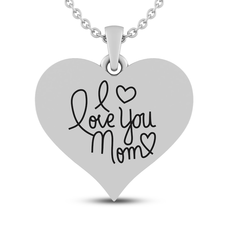 Main Image 3 of White Lab-Created Sapphire MOM. Heart Necklace Sterling Silver 18&quot;