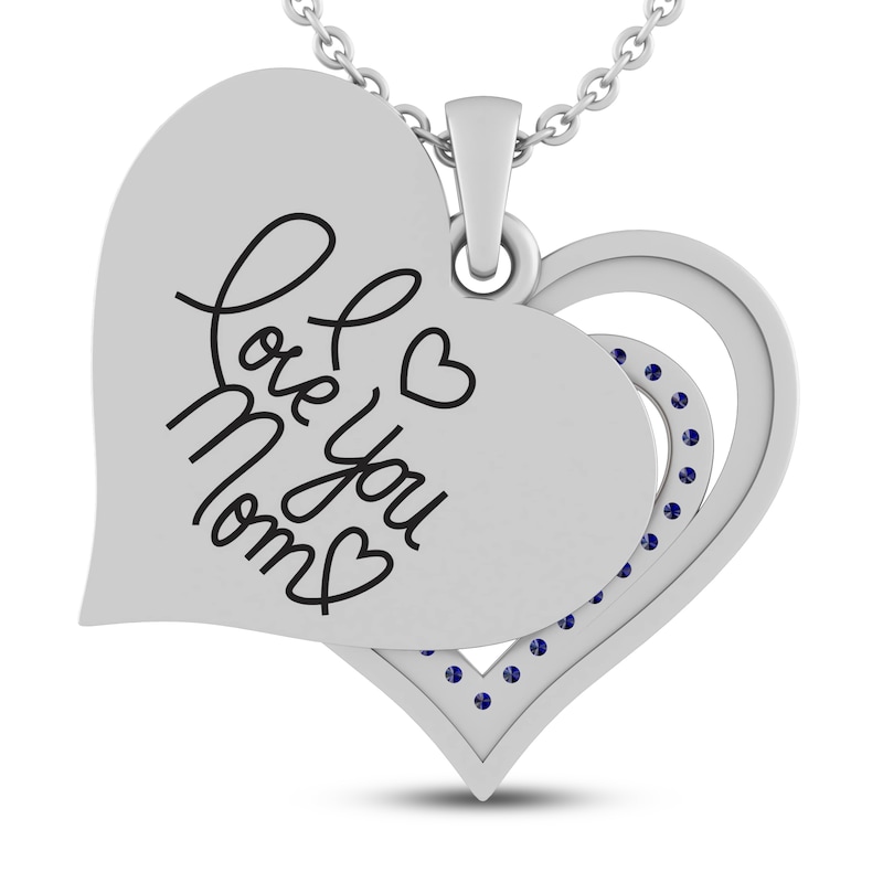 White Lab-Created Sapphire MOM. Heart Necklace Sterling Silver 18"