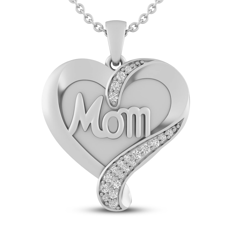 Main Image 1 of White Lab-Created Sapphire MOM Heart Necklace Sterling Silver 18&quot;