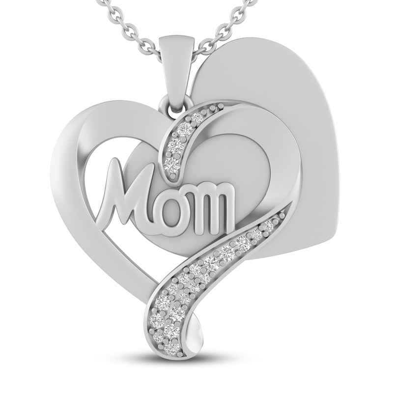 Main Image 2 of White Lab-Created Sapphire MOM Heart Necklace Sterling Silver 18&quot;
